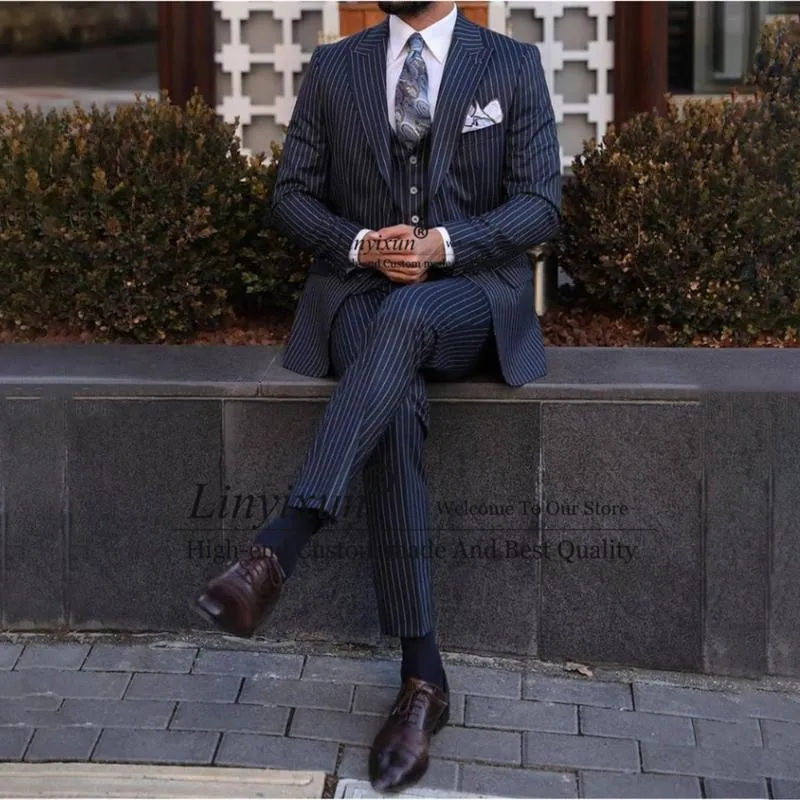 信頼の国産ウクレレ メンズスーツブレザーファッションネイビーブルーストライプメンズスリムフィットフォーマルビジネスブレザーウェディンググルーミングtuxedo 3ピースジャケットベストパンツ衣装h 塗装剥がれあり特価 Bngtransmedia Com