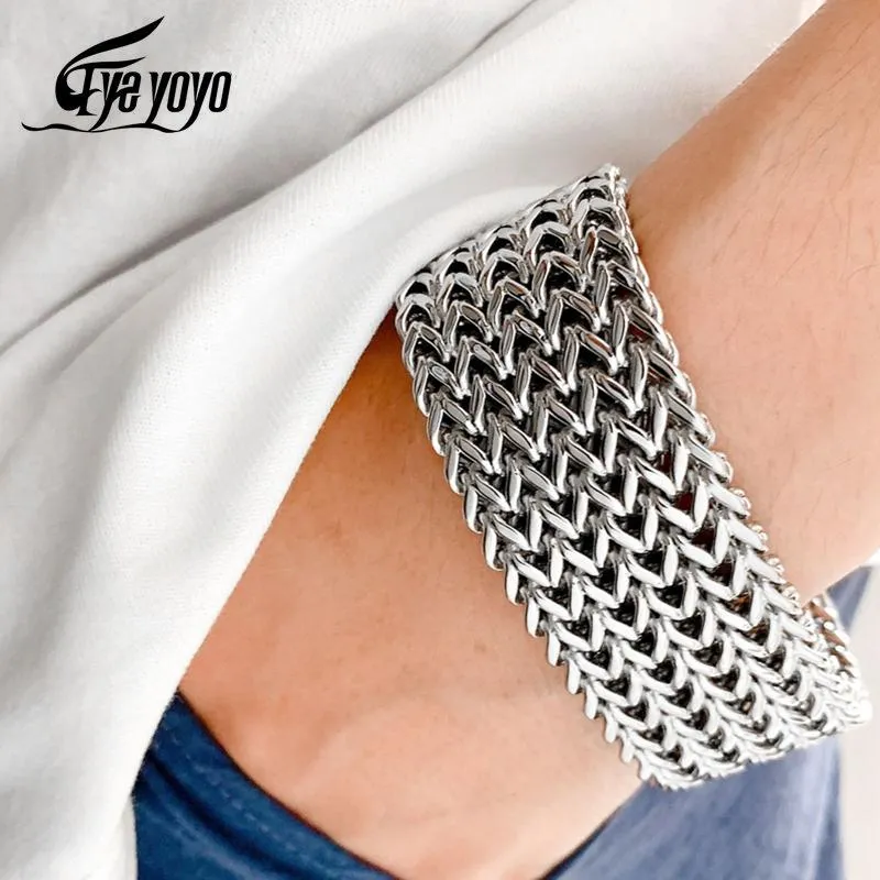 Link, Chain 12/18 / 30mm Mesh Link Bransoletka Mężczyźni Polerowane Dubaj Złoty Bransoletki Cool Akcesoria Biżuterii Prezenty Bangles Armband