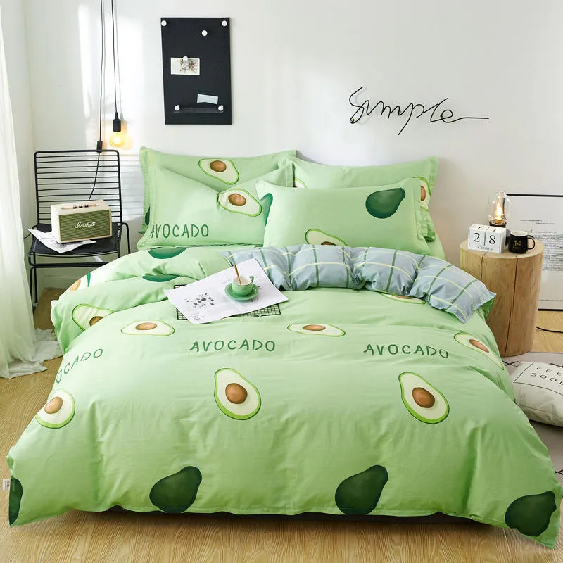 3/4 pièces vert avocat imprimé pur coton ensemble de linge de lit ensemble de lit housse de couette draps de lit simple Double reine King Size ensemble de literie C0223