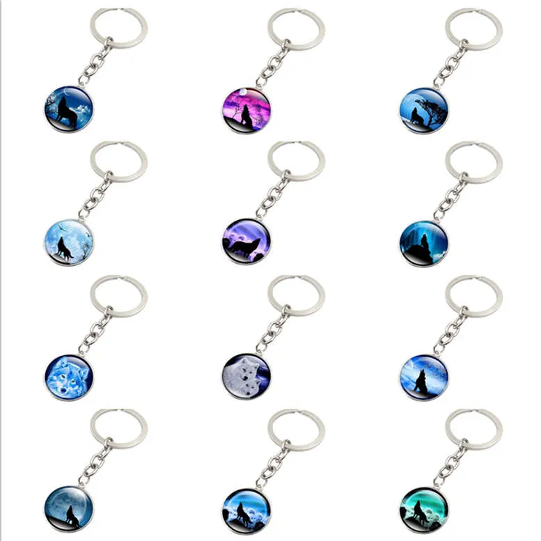 Brand New Howling Wolf Key Chain Moon Time Gem Keychain Pendant DMKr148 Mix Order Key Rings