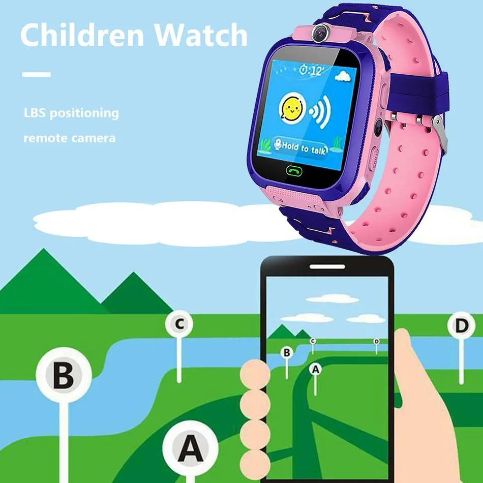 Q12 Kid Smart Horloge LBS SOS Waterdichte Tracker Smart Horloges voor kinderen Anti-Lost Support SIM-kaart Compatibel voor Android-telefoon met doos