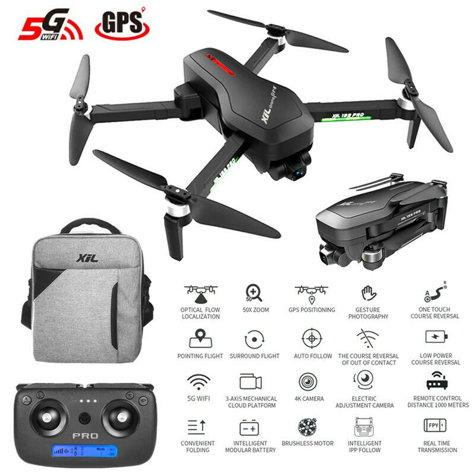 193PRO New Quadcopter Drone 3 Axis Gimbal Brushless Motor GPS