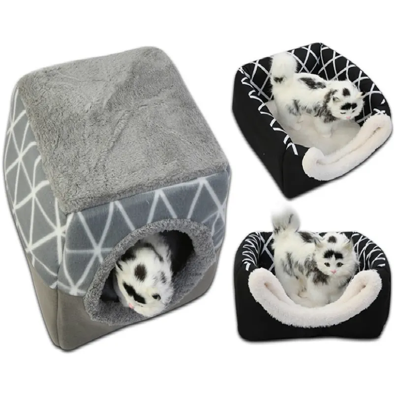 Pet bed for Cats Dogs Soft Nest Kennel Bed Cave House Sleeping Bag Mat Pad Tent Pets Winter Warm Cozy Beds 2 Size L XL 2 Colors 210722