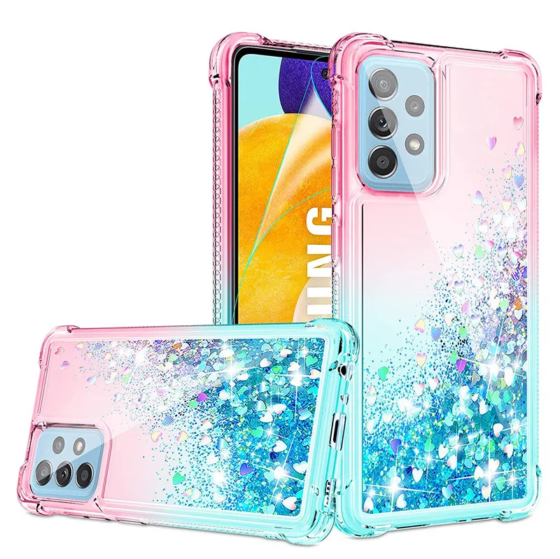 Gradiente Liquid Glitter Airbag para Samsung A52 5G Híbrido Disco Hard PC Soft TPU Todaproof Protective Cover