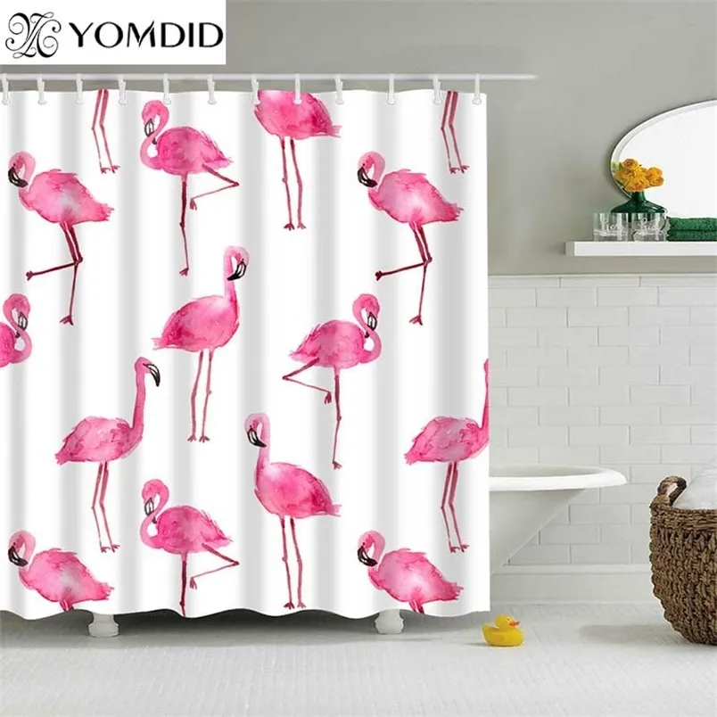 Colorful Shower Curtain Eco-friendly Flamingo Plant Flower Pattern 100% Polyester Fiber Bath Decor 210915