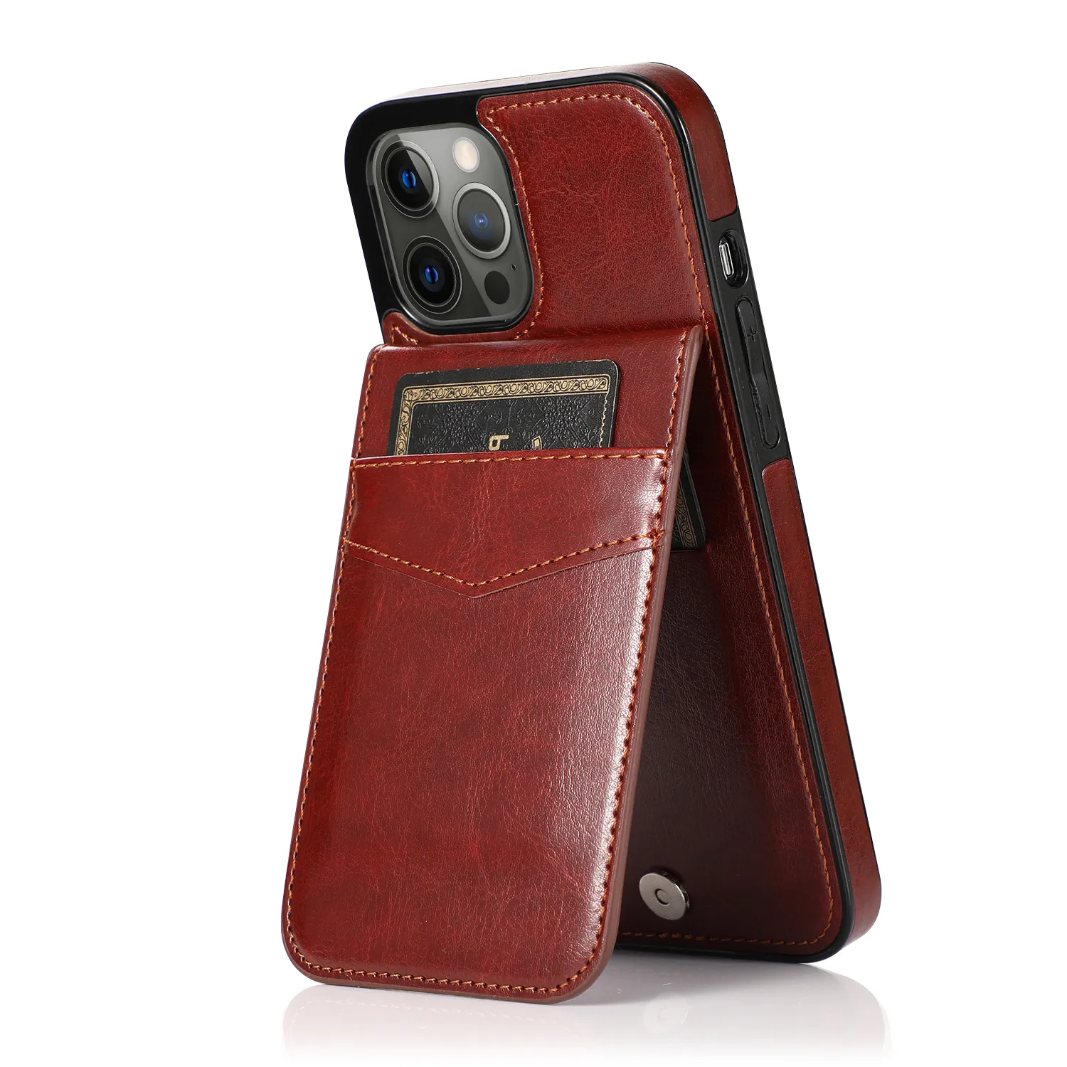 Credit Card Slot Holder Cell Phone Cases For iPhone 12 Pro Max 11 xs xr Leather Wallet Case with Kickstand