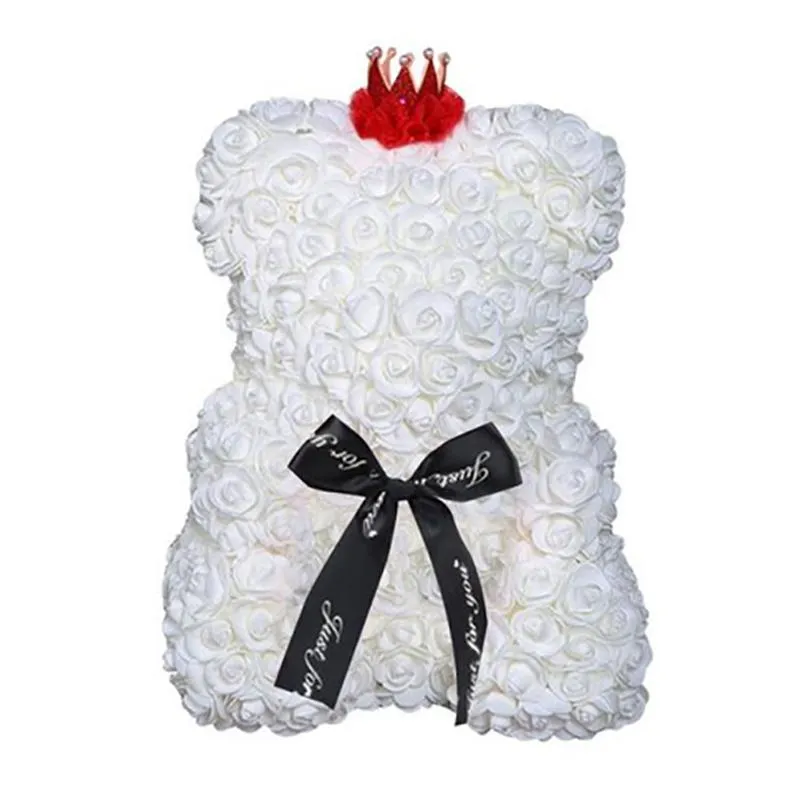 Fleurs décoratives couronnes 25 cm ours de roses en peluche avec festival de mariage de la couronne cadeau de surprise bricolage pour fille amant blanc