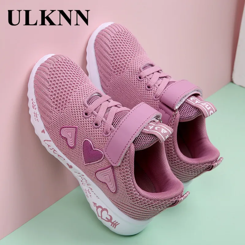 ULKNN chaussures pour filles baskets en maille perforé feuille Surface mode-Style chaussures pour filles polyvalent maternelle princesse 210308