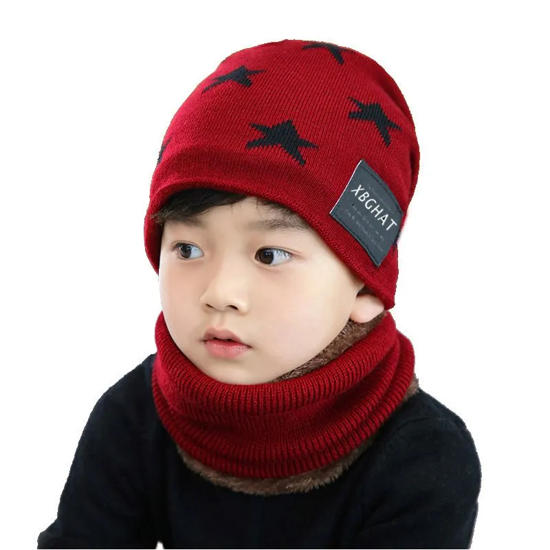 Baby Boy Chapéu Lenço Set Inverno Gorros Malha Algodão Quente Soft Geanie Para Crianças Meninas Hip Hop Caps Moda Acessórios