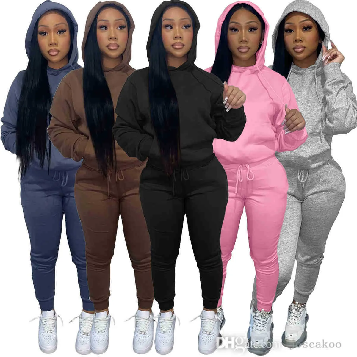 Outono inverno mulheres tracksuits dois pedaço conjunto casual manga longa camisola hoodies pulôver sweatpants outfits moda esportes terno s-xxl