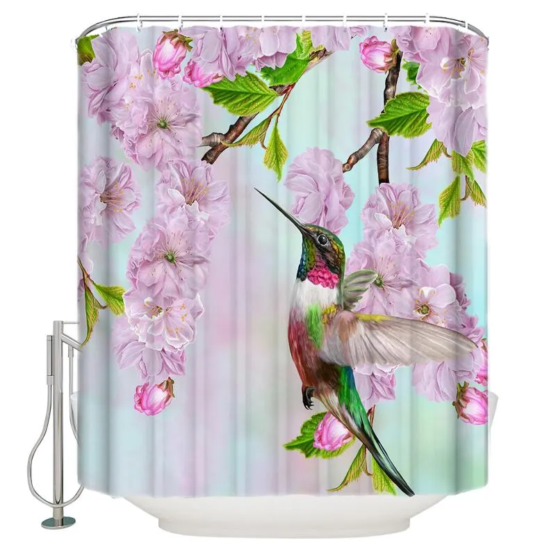 Shower Curtains Home Flower Hummingbird Oil Painting Luxury Bathroom Curtain Waterproof Fabrics Washroom