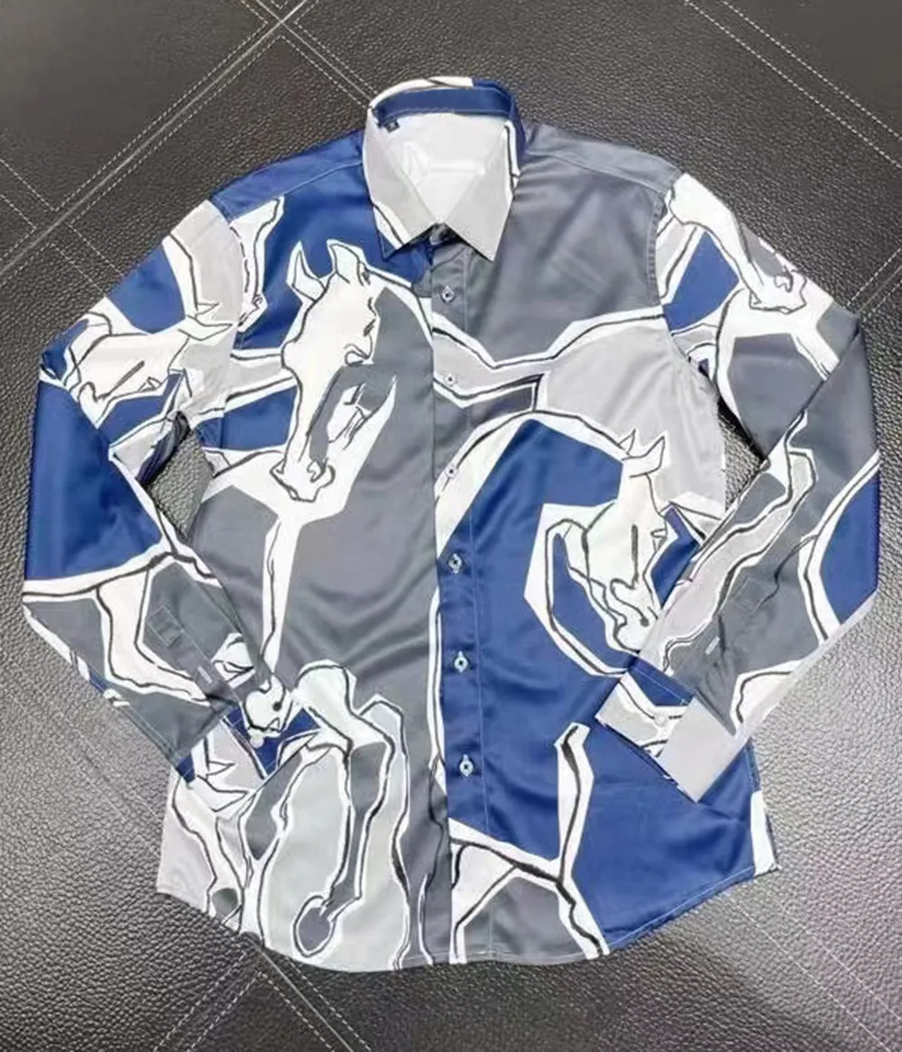 Brand Mens Designer Cotton Long Sleeve Dress Shirts