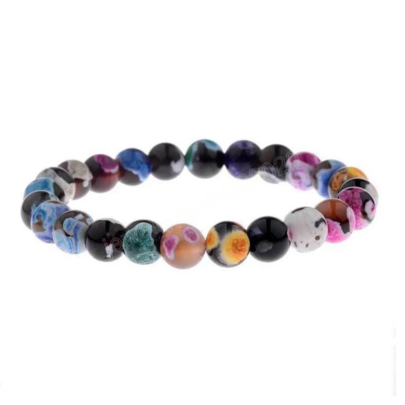 Natürliche Vulkanstein-Armbänder, 8 mm, Damen-Perlen, bunt, 7 Chakra-Yoga-Balance-Perlen, Buddha-Gebet, elastisches Armband, Mode, Herrenschmuck, Geschenke