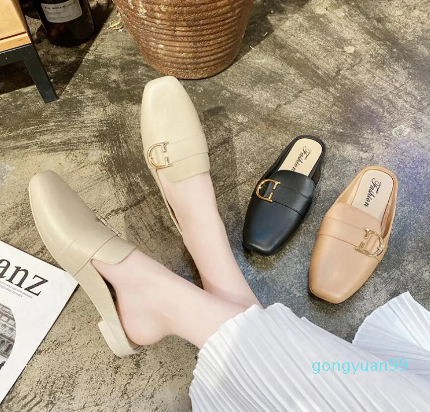 #548 Spring Casual Slippers Sandal Women's Leather Slides Sandalies Horsebit Gold-toned Outdoor Lady Beach Sandals Ladies Comfort Walking