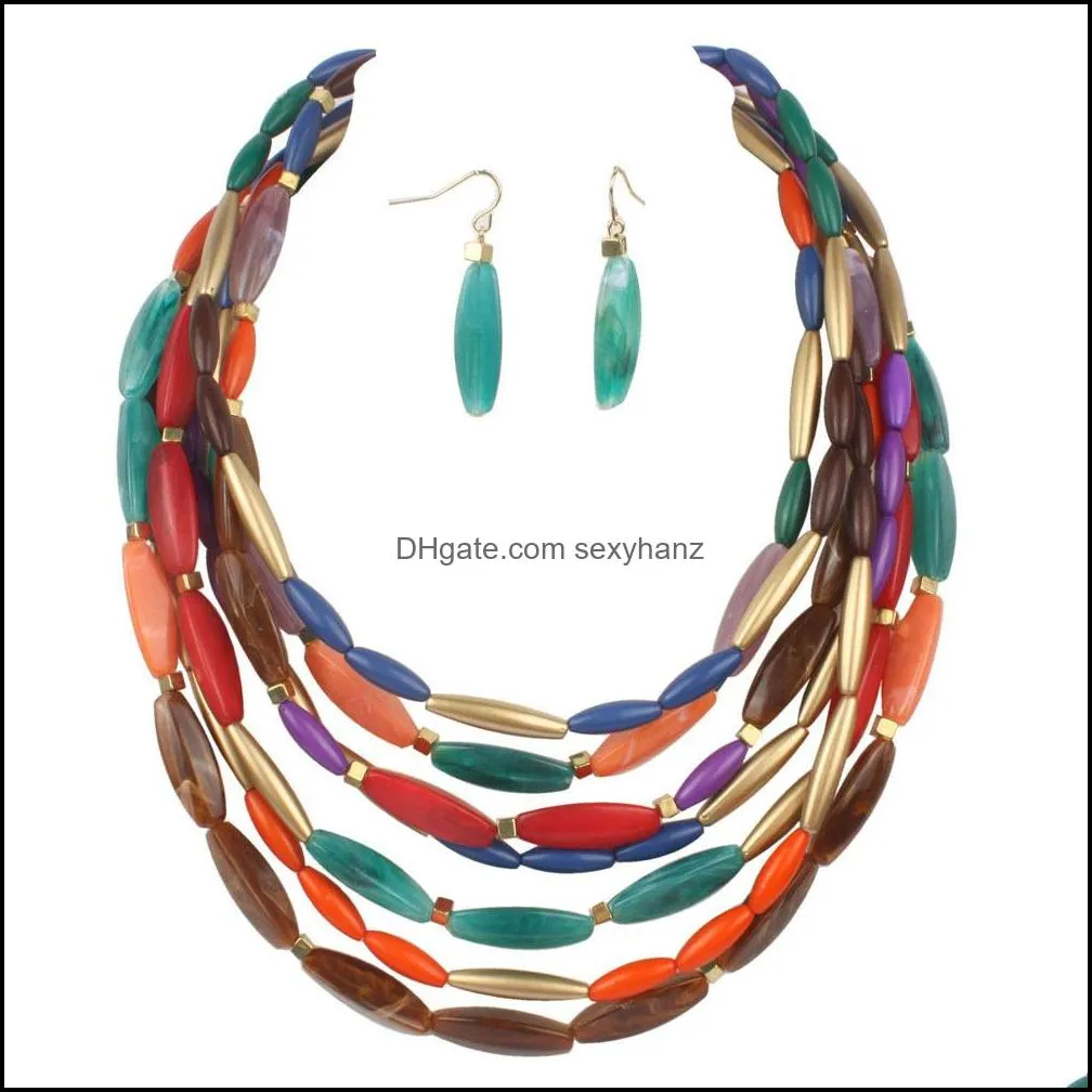 Female Exaggerated Multilayer Double Color Bead necklace Chain personality Necklace Women Fashion Gothic Jewelry