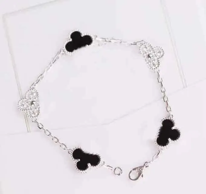 Matériau en or V Bracelet cinq de qualité luxueuse avec diamant et agate noire sans changement ni décoloration pour les femmes, bijoux de mariage, cadeau, livraison gratuite