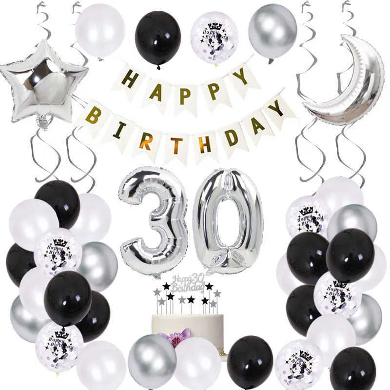 Set 30 Décorations De Fête Danniversaire Silver Confettis Balloon Cake  Topper 30ème Ans Anniversaire Femme Danniversaire Man Deco Anniversaire  G0927 Du 28,54 €