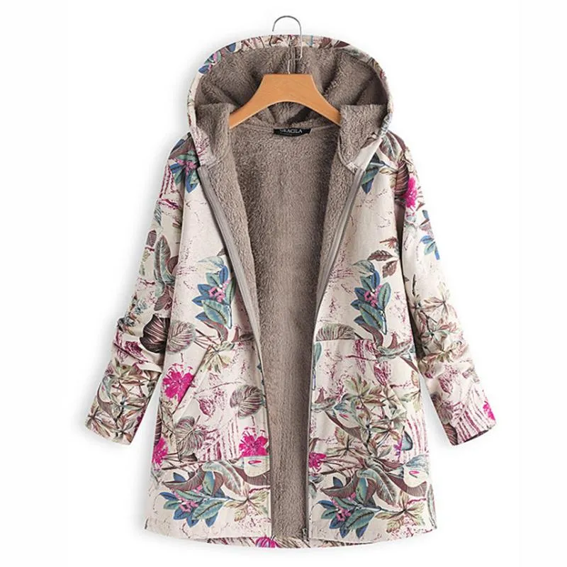 Parkas de plumón para mujer, chaqueta con capucha Floral cálida de invierno, sudadera con estampado de flores, abrigos Vintage de gran tamaño acolchados 2021