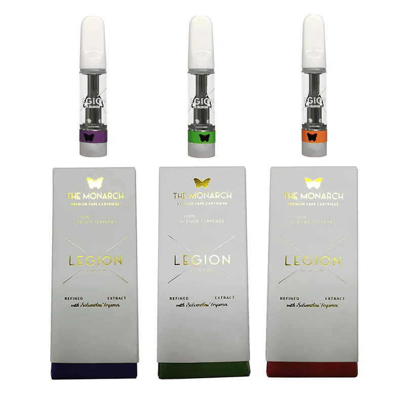 LEGION BLOOM Vape Cartridges 0.8ml Thick Oil Atomizers 510 Cartridges 2MM Holes Screw Tip Vapes Carts Battery Ceramic Coil Vaporizers Empty Packaging Kits