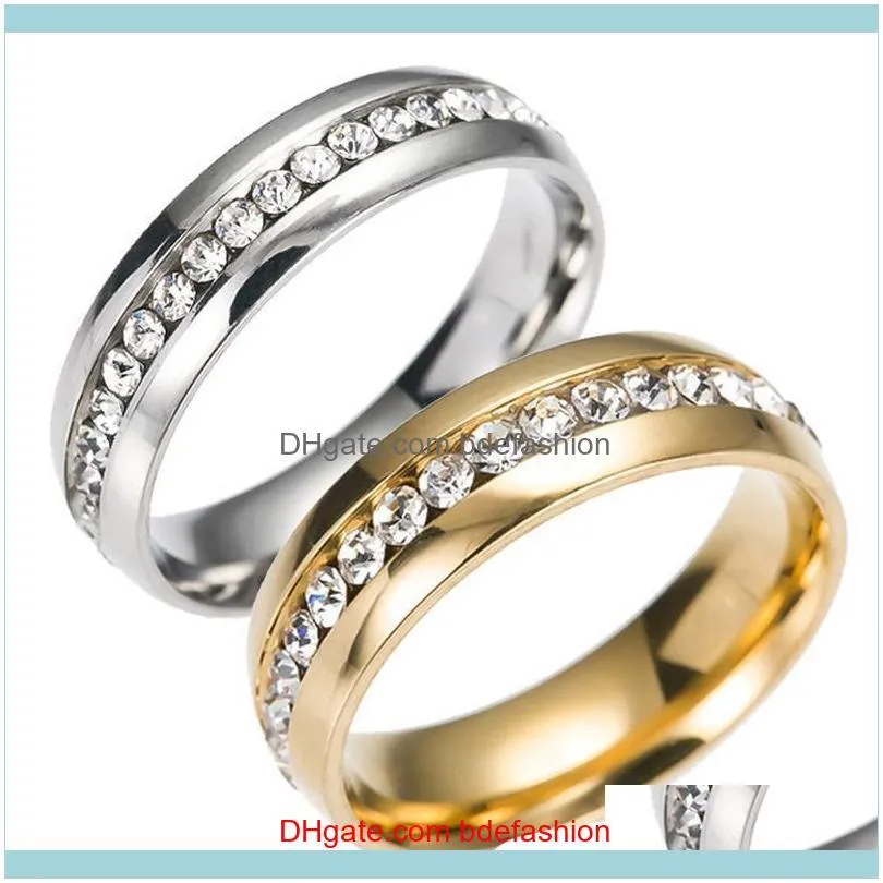 316L Stainless Steel Crystal Wedding Rings Row diamond Gold Ring Finger Couple Ring hip hop jewelry women rings