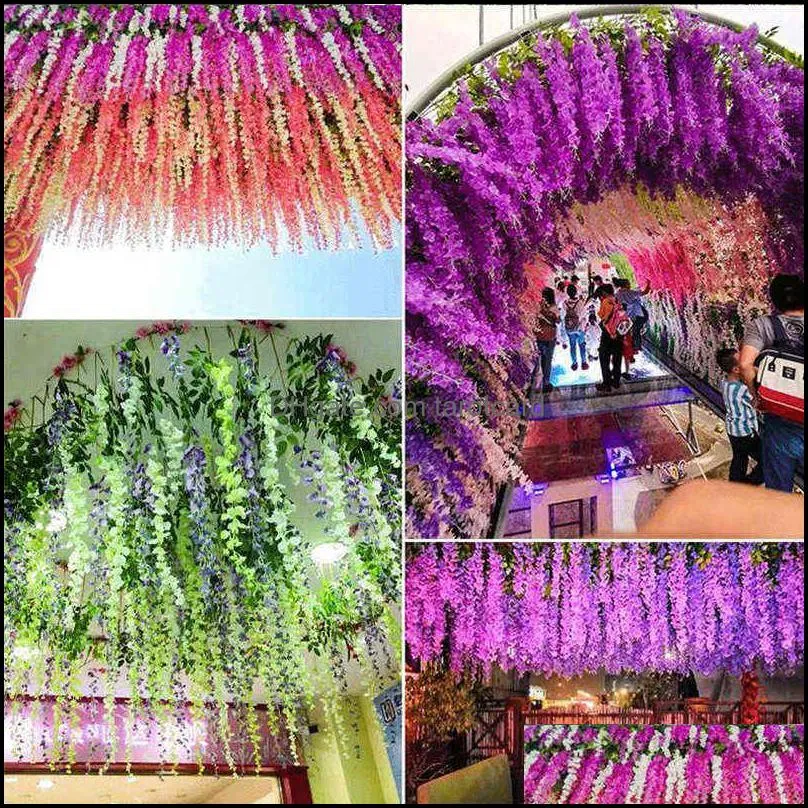 12PCs Wisteria Artificial Flowers Hanging Garland Vine Rattan Fake Flower String Silk Flowers for Home Garden Wedding Decoration
