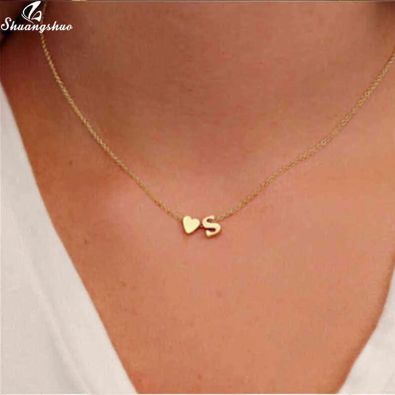 Shuangshuo Tiny Initial S Cute Mini Heart Choker Collana Catena Love Letter Pendant Women Simple Holiday Collier Girlfriend Gift G1213