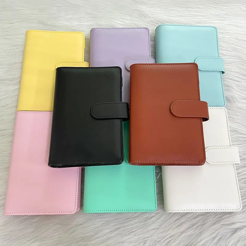 A6 Leather Binder Colorful Notepad Cover Multi-colored Notebook Shell with Magnetic Button Handbook Covers Student Office Supplies