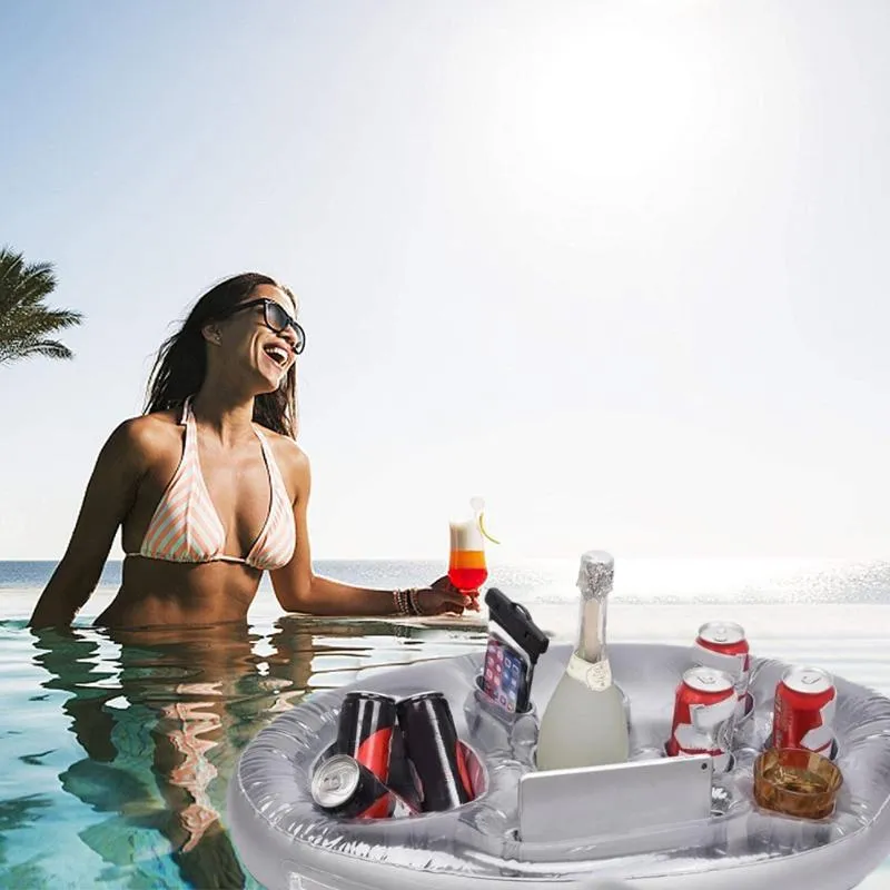 Havuz Aksesuarları 70x50 cm Şişme Yüzer Mini Bar 8 Delik Yüzme Plaj İçecek Tutucu Küvet Lounge Sal Bira Kova Masa Tepsisi