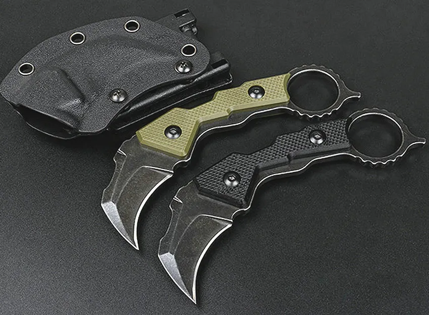 Новый Karambit Нож D2 Black Coney Wash Blade Full Tang G10 Ручка с фиксированными лопастями Когтя Ножи с Kydex