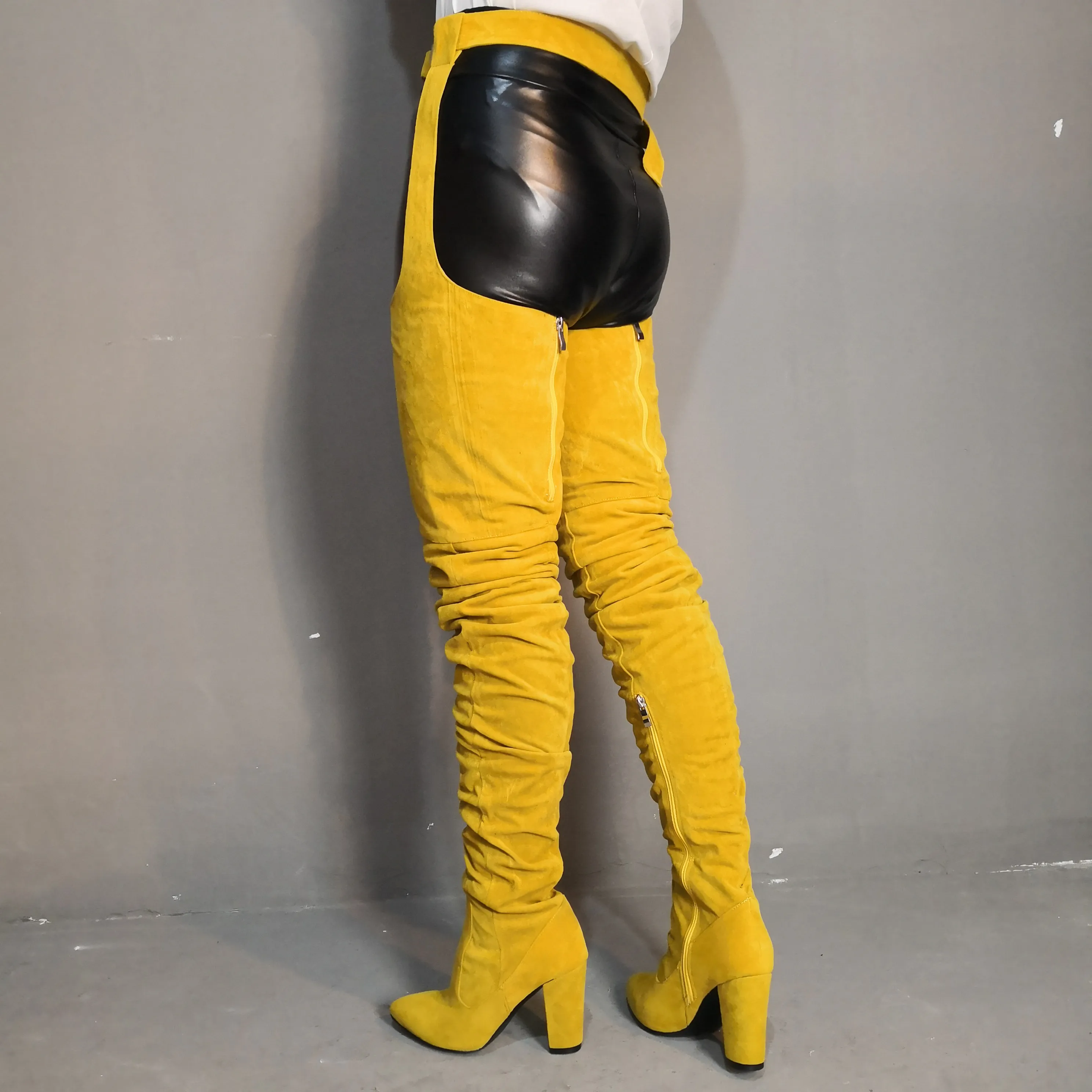 Thigh High Boots for Women Handmade Real Photos Buckle Waist Strap Chunky Heel Sexy Evening Fashion Winter Pole Dance Club Long Boots 2024
