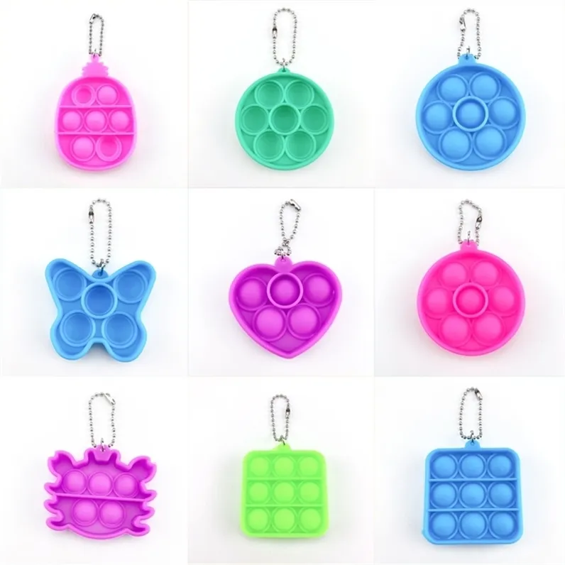 Fidget Simple Key Ring Sensory poo-its Push Bubble Toy Keychain Squeeze Finger Fun Fruits Round Square Stress Relief bubble Poppers hH31I1RG