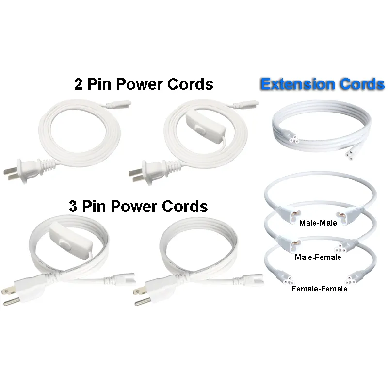 T8/T5 Tube LED intégré avec interrupteur de lumière, câble d'alimentation CA avec prise US à 3 broches pour garage, atelier, entrepôt, éclairage commercial, 2 m, 100 pièces OEM LED