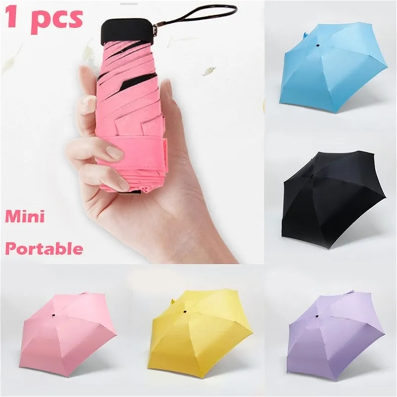 Umbrella Sun Rain Women Flat Lightweight Parasol Folding Mini Small Size Easily Store 210721