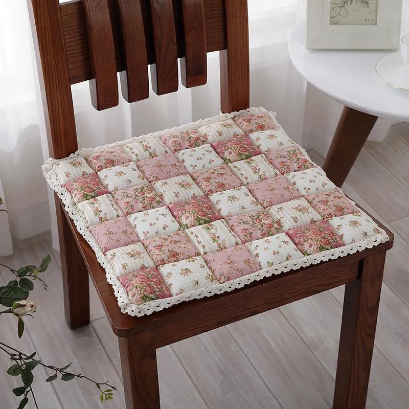 Cushion/Decorative Pillow Korean Pastoral Floral Square Chair Cushion With Lace And Straps Fabric Non-slip Dining Mat Household Tatami Floor