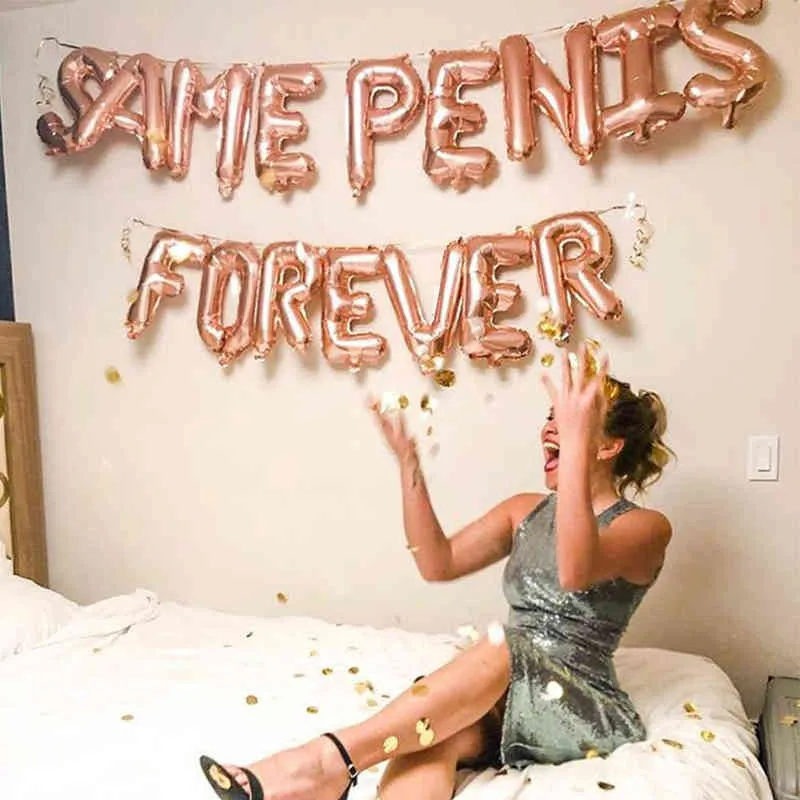 16sts Samma penis Forever Letters 16 '' Rose Gold Silver Blue Pink Foil Balloons för Bachelorette Hen Party Girls Night Out Decor W220216