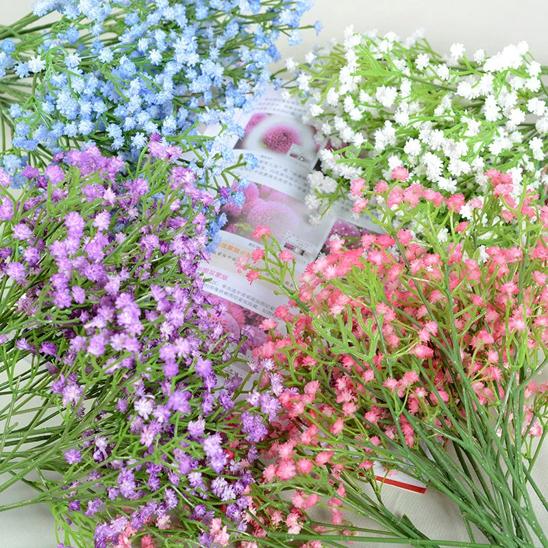 Gypsophila 90heads 52cm spädbarn andedräkt konstgjorda blommor plast gypsophila diy blommiga buketter arrangemang för bröllop hem dekoration