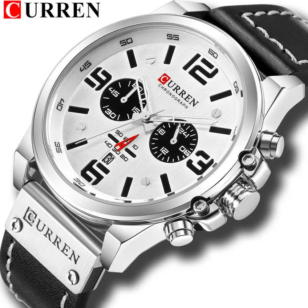 Mode Klassische Schwarz Weiß Chronograph Uhr Männer Curren männer Uhren Casual Quarz Armbanduhr Männliche Uhr Reloj Hombre Q0524