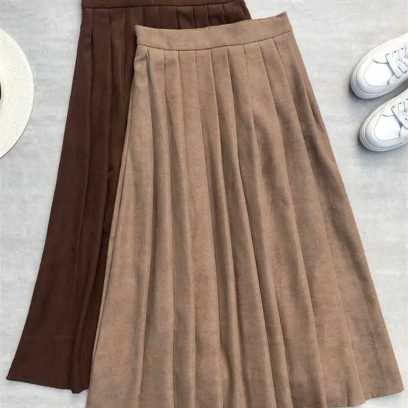 Surmiitro осень зима мода ведурой MIDI длинные плиссированные юбка женщины корейский стиль средней длины высокая талия юбка женская 21120