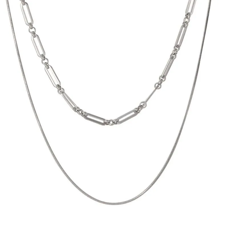 Chaînes 1pc à la mode en acier inoxydable double couche longue chaîne goth collier simple minimaliste punk femmes hommes bijoux cadeau