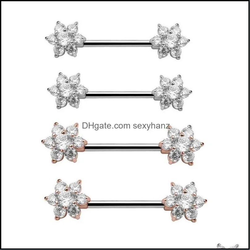Other Body Jewelry 2Pcs High Quality Zircon Flower Star Nipple Rings Women Bar Barbell Piercing Ring Drop Delivery 2021 Omkyf