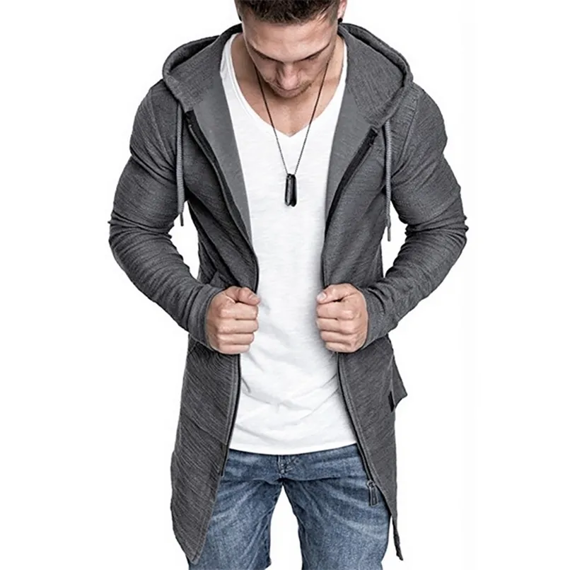 Puimentiua Men Sweatshirt Hip Hop Mantle Hoodies Brand Fashion Men Splicing Hooded Solid Trench Coat Jacket Cardigan Long Sleeve 211014