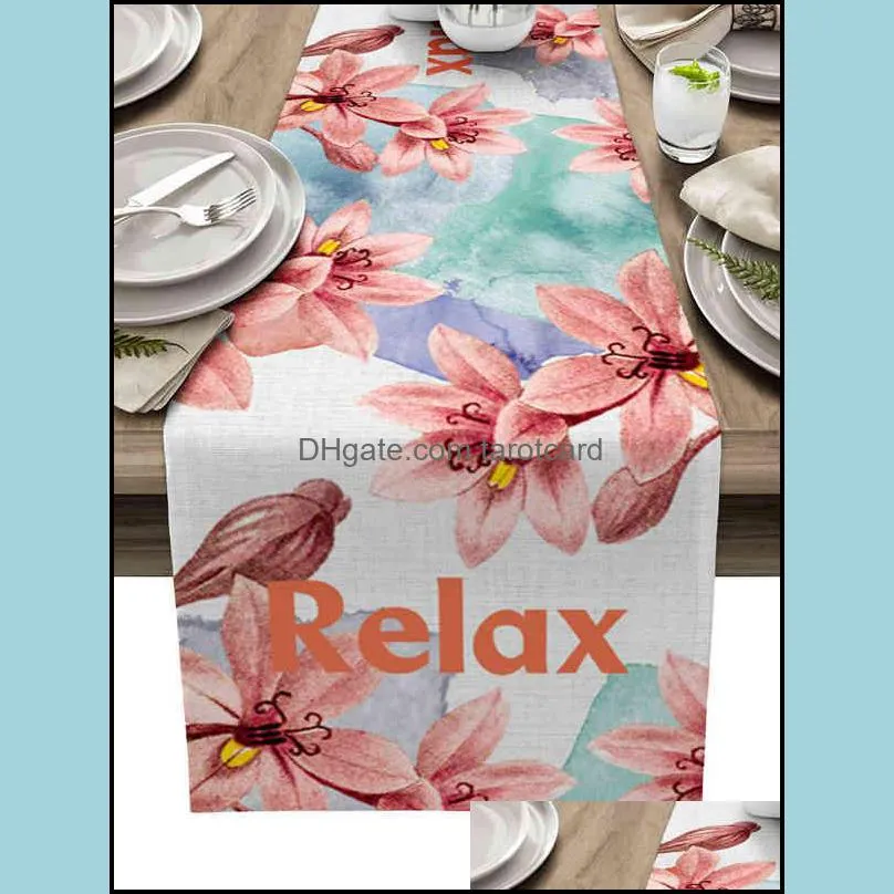 Luxury Table Runner Spring Flowers Colored Fields Birthday Party el Dining Table High Quality Cotton And Linen Table Cloth 220107