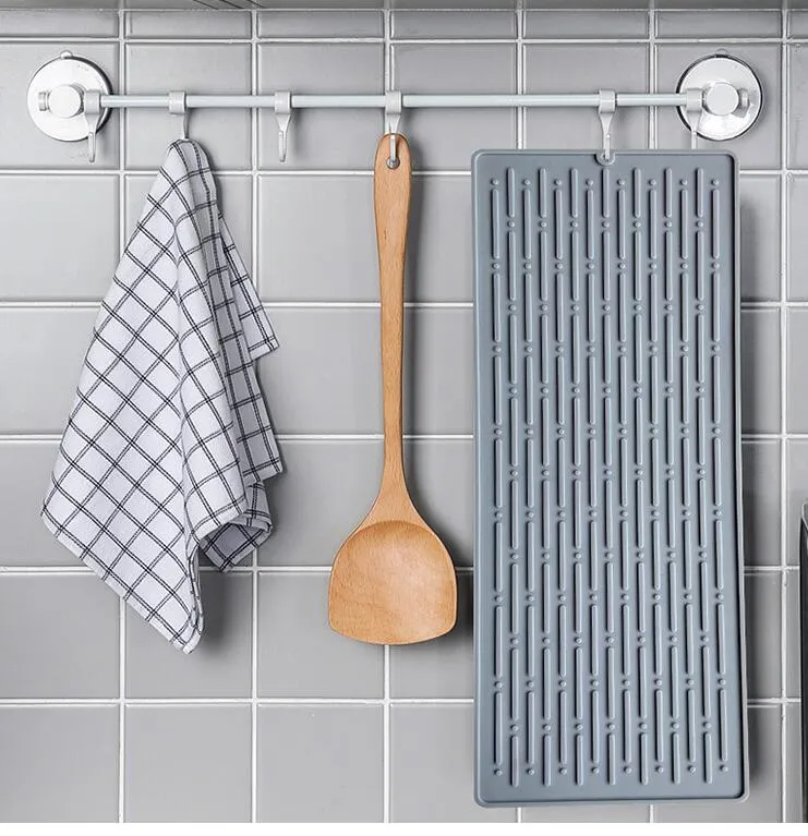 Drying Mat For Kitchen Counter Heat Resistant Non-Slip Dish Drainer Silicone Pad Pot Holders Tools