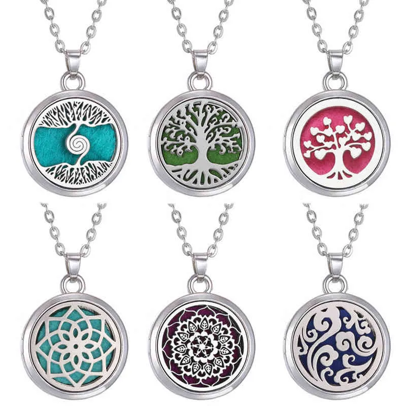 Tree of Life Aromaterapi Halsband Parfym Eterisk Oil Diffuser Öppen Rostfritt stål Medaljonghänge Aroma Diffuser Halsband G1206