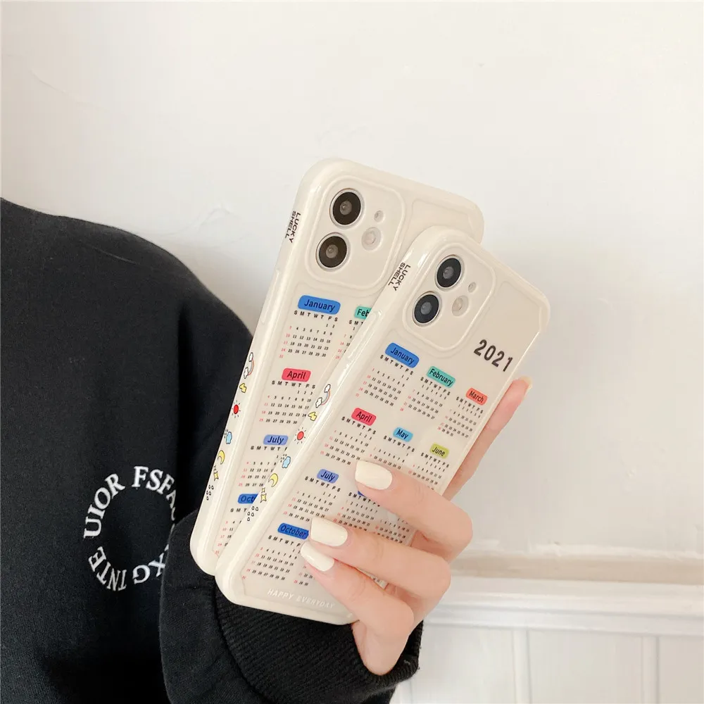 Free DHL 2021 New Calendar Date Glossy Case For iPhone 11 12 Mini Pro Max XR X 7 8 6s Plus Fashion Soft TPU Back Case Cover