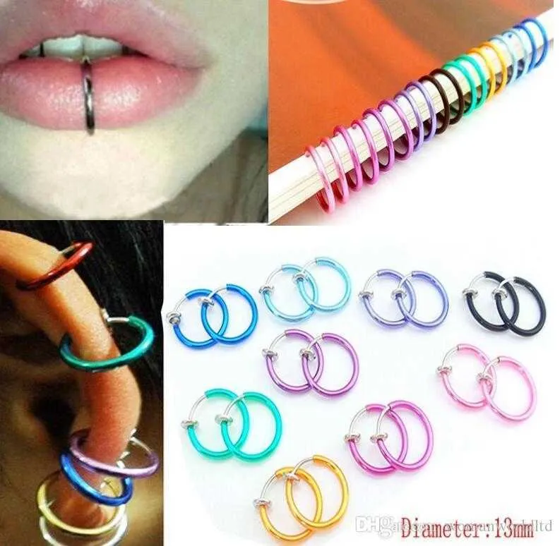 Fake Nose Ring Goth Punk Lip Ear Nose Clip On Fake Septum Piercing Nose Ring Hoop Lip Hoop Rings Earrings