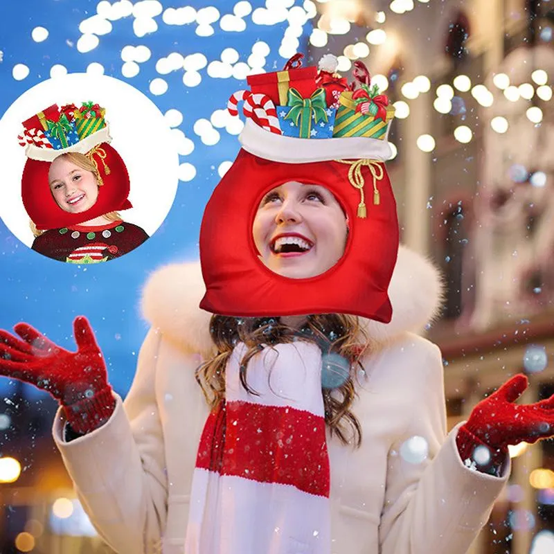 パーティー帽子赤緑のクリスマスツリーラッキーバッグギフトボックス面白い帽子ノベルティぬいぐるみカワイイかわいいクリスマスサンタクロースキャップテーマの好意
