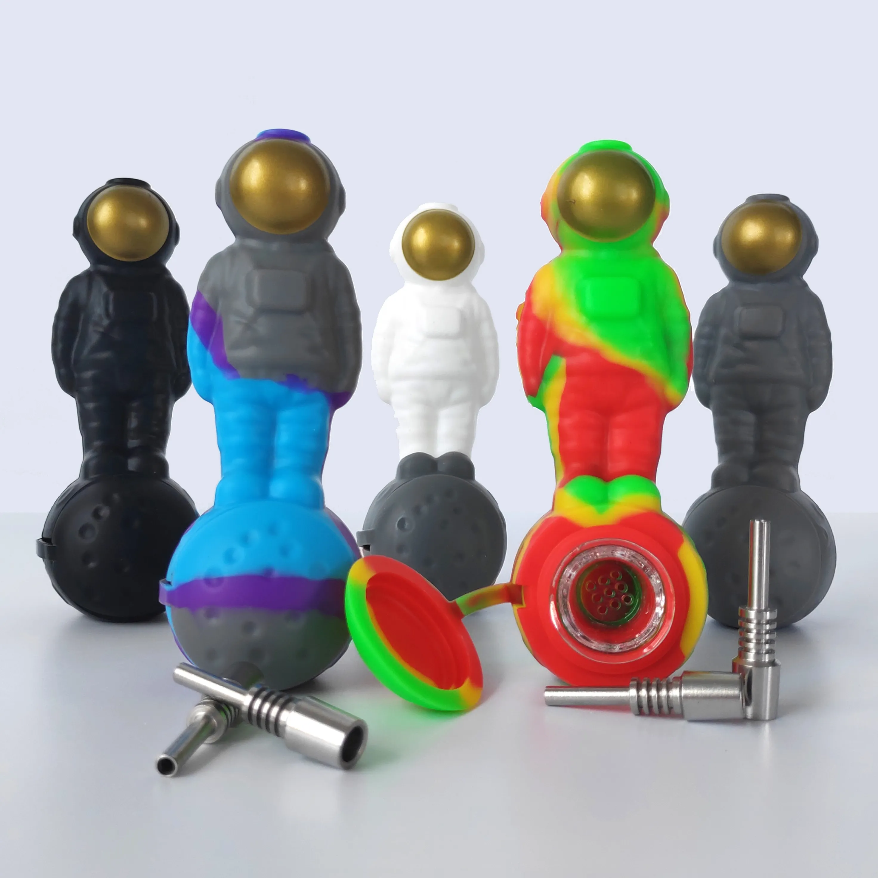 Cachimbo moon spaceman, cachimbo de silicone com 4.9 polegadas de comprimento, queimador de óleo, acessórios de fumaça multifuncionais, designs de cores misturadas