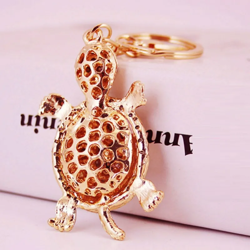 Bling Bling Crystal Tortoise Brelok Holder Metalowe Klucz Łańcuch Morze Żółwie Keyring Charm Torba Auto Wisiorek Prezent