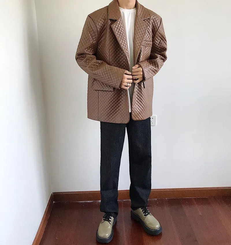 安い直販店 メンズスーツブレザーシンプルフェイクレザーカジュアルジャケットビンテージイギリス風ブラックコーヒーコートm86 安い買取 相場 Mascontal Com Br